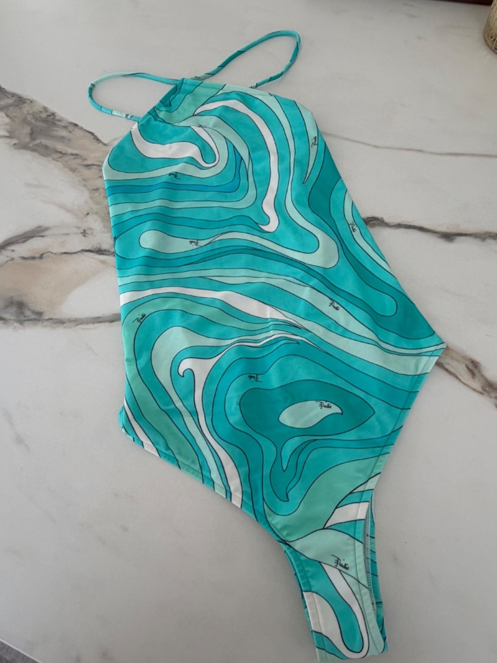 EMILIO PUCCI Women's Blue Marmo Halterneck Swimsuit - Picture 4 of 7